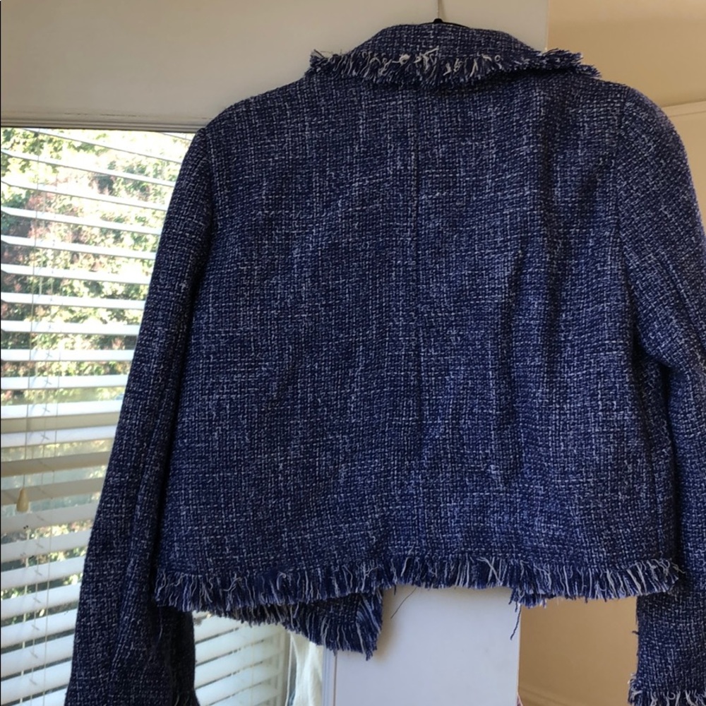 Zara Basic Blue One Button Blazer With Fringe - image 3